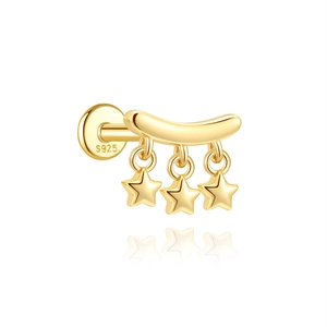 Detail der S925 Silber-Stempelung am goldenen Ohrstecker mit drei Sternen