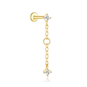 Detail von S925 Silber 18K Gold Ohrring mit quadratischen Zirkonia und hängender Kette