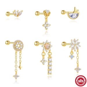 925 Sterling Zilver Opaal Bloem Walvisstaart Oorknopjes Zirkonia Verguld Piercing Sieraden Kraakbeen Ringen Voor Vrouwen