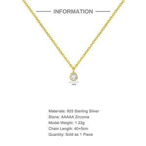 Detail showing 925 sterling silver chain with 2mm zircon pendant specifications