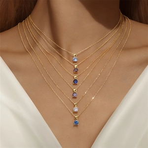 S925 sterling zilver vergulde gelaagde kettingen met veelkleurige ronde geboortestenen