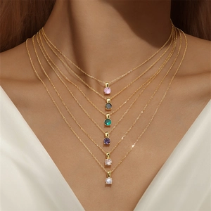 S925 sterling zilveren geometrische geboortesteen kettingen met gekleurde gems