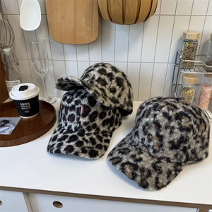 Casquette de baseball en peluche léopard pour femme en fausse fourrure chaude et douce