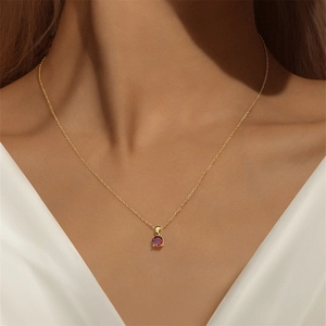 Detailopname van de S925 sterling zilveren gouden ketting met een rode geboortesteen