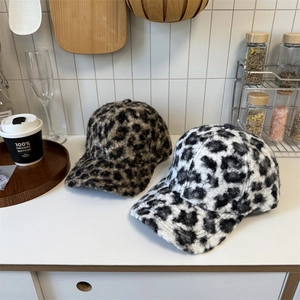 Casquettes de baseball épaisses en peluche léopard, bonnets d'hiver chauds en fausse fourrure