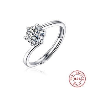 1 Carat Moissanite Ring 925 Sterling Silver Six-Prong Solitaire Adjustable Open Band Anniversary Engagement Jewelry For Women