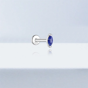 Detail view of S925 sterling silver labret stud with blue lapis lazuli stone