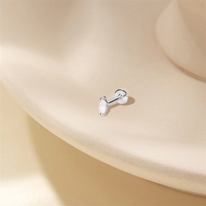 Detailed macro view of marquise cut moonstone labret stud in S925 sterling silver