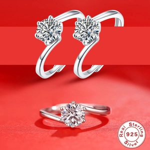 S925 sterling silver ring with 1ct moissanite and elegant six-prong twisted band design