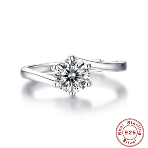 Classic S925 sterling silver bypass ring with 1 carat round moissanite in six-prong setting