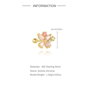 Detailed view of s925 sterling silver flower stud earring with pink zircon stones
