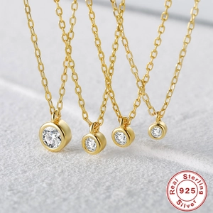 S925 sterling silver gold plated necklaces with graduated bezel set cubic zirconia
