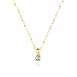 Detailopname van de gouden S925 zilveren ketting met een ronde heldere edelsteen hanger