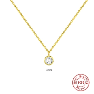 Minimalist 18K gold plated S925 sterling silver necklace with a 4mm round cubic zirconia
