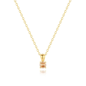 Detail van S925 zilveren ketting met een briljante oranje-gele zirkoon hanger