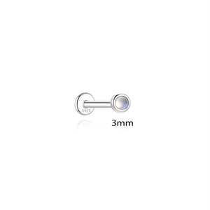 Macro shot of 3mm natural moonstone stud with S925 silver hallmark on polished flat back
