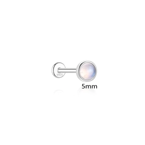 Macro shot of 5mm natural moonstone stud in S925 sterling silver with smooth flat back