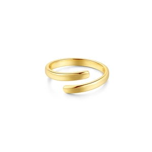 Detailed macro view of S925 sterling silver bypass ring with polished gold finish