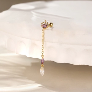 Detail of s925 silver gold crown drop earring with purple marquise stones
