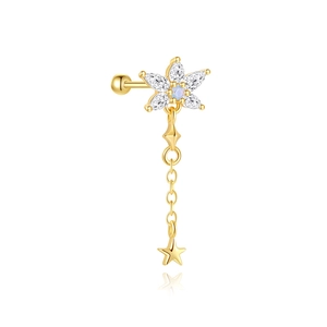 Detail of s925 silver sunflower stud with opal center and hanging star pendant