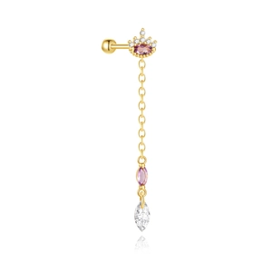 Macro shot of s925 silver gold crown stud with marquise amethyst and dangle drop