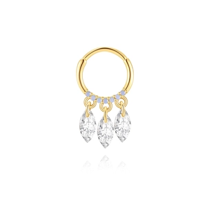 Detail van S925 zilveren piercingring met opaalparels en marquise zirkoonhangers