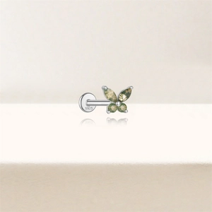S925 Silber Schmetterling-Ohrring mit Moosachat-Inlay und S925-Prägung im Detail