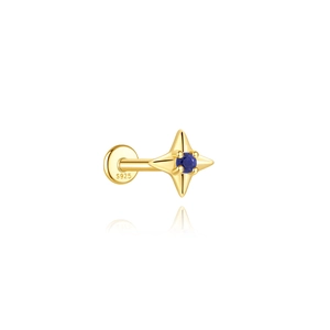 Detailed macro shot of S925 silver gold-plated lapis lazuli north star stud earring