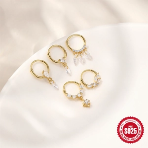5-delige S925 sterling zilveren gouden oorringen set met opaal en zirkoon hangers