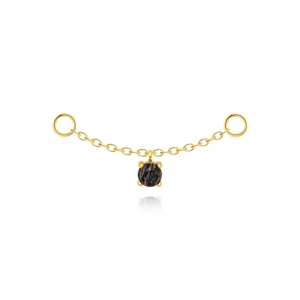 Makro-Detail einer S925 Silber-Goldkette mit schwarzem Rutilquarz-Anhänger