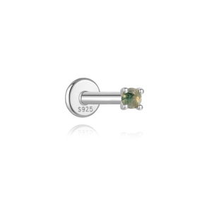 Makro-Detail von S925 Sterling Silber Stecker mit Moosachat und Materialgravur