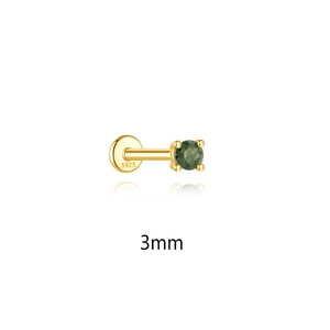 Detail of 3mm natural green moss agate stud in 18k gold plated s925 silver setting