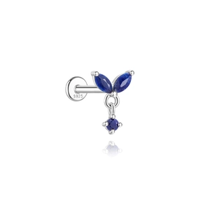 Detail view of S925 sterling silver stamp on blue lapis lazuli clover stud earring
