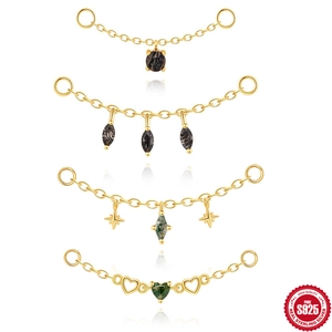 925 Sterlingsilber Vergoldet Natürlicher Schwarzer Rutilquarz Moosachat Edelstein Hängeohrringe Kette Piercing Zubehör Für Damen Mode Schmuck