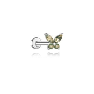 Makroaufnahme von S925 Silber Schmetterling Ohrring mit Natur Moosachat Einlagen