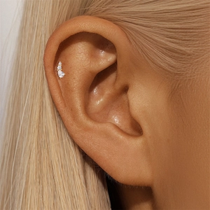 Detailed close-up of s925 silver leaf helix earring with teardrop cubic zirconia stones
