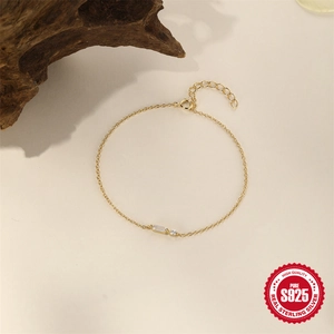 Classico bracciale in argento sterling S925 con zirconi rettangolari e rotondi
