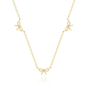 Collier nœud plaqué or en argent 925 avec trois accents de diamants étincelants pour femme