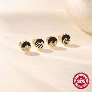 Lot de quatre boucles d'oreilles S925 argent massif motif montagne et vague émail