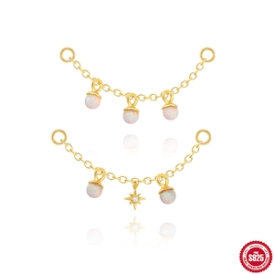 925 Sterling Silver Gold Plated Opal Bead Earring Pendant DIY Connection Chain Star Charm Fashion Earring Accessories For Women