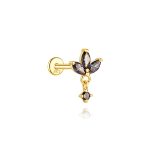 Macro-opname van S925 sterling zilveren oorbel met marquise-stenen en gouden afwerking