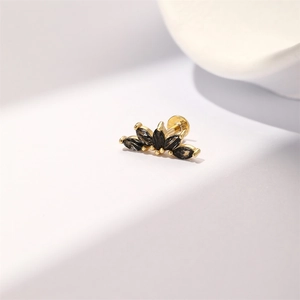 Detailed macro view of S925 sterling silver earring featuring black marquise stones