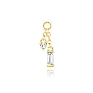 Dettaglio pendente in argento S925 con doppia catena dorata e zirconi lucenti