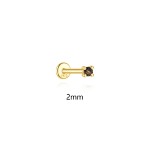 Detail of s925 silver gold-plated stud earring featuring a 2mm black gemstone centerpiece