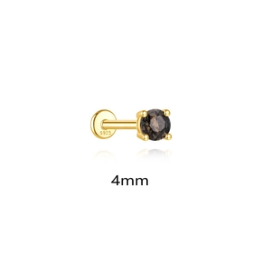 Detail view of 4mm rutilated quartz gemstone set in S925 sterling silver labret stud