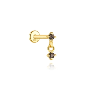 Macro detail of S925 sterling silver gold earring with black rutilated quartz gemstones