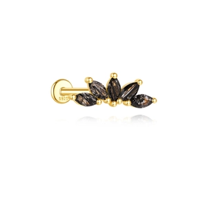 Detail of S925 silver earring with rutilated quartz and marquise crown design
