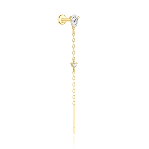 Close-up of S925 sterling silver gold-plated flower tassel earring with pear-cut crystal