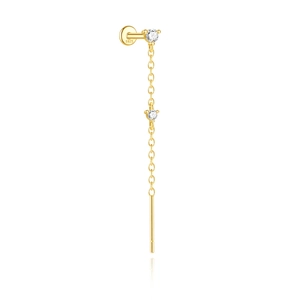 Detailed view of S925 sterling silver long tassel earring with dangling sparkling zircons