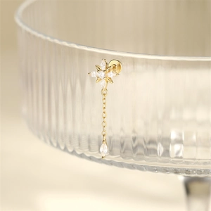 Nahaufnahme von S925 Sterling Silber Gold Tropfen-Stern-Ohrstecker an Glasrand